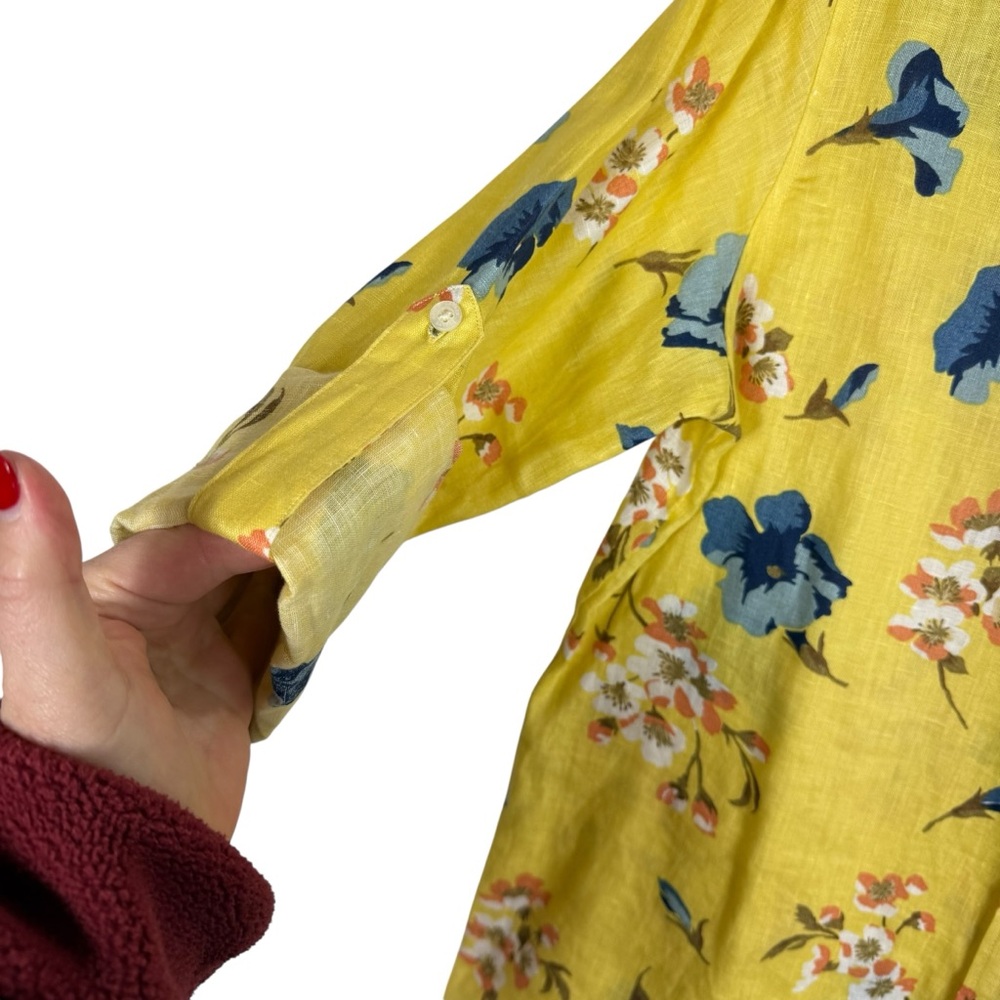 NWOT Lauren Ralph Lauren Shirt Floral Size M Yellow 100% Linen Blouse Button Up - Picture 3 of 6